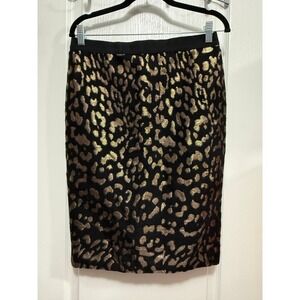 NWT Ann Taylor Sz 6 Black Gold Metallic Leopard Print Jacquard Pencil Skirt